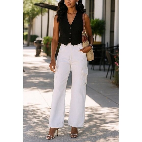 AGOLDE Minka High Rise Wide Leg Cargo Jeans Milkshake White 32 NWT - Picture 1 of 9